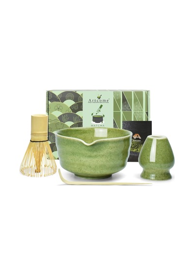 Artcome 4 Parça Matcha Seremoni Seti Bambu Çırpıcı Ve Seramik Kase İle Japon Çay Ritüeli Yeşil
