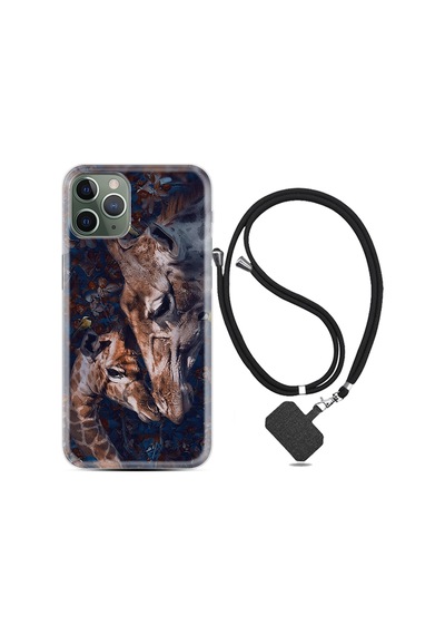 Apple Uyumlu iPhone 11 Pro Max Kılıf Boyun Askılı Flowers Giraffe 1338