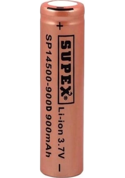 Supex 14500-900d Lityum Ion 3.7v 900mah Şarj Edilebilir Düz Kafa Başlıksız Pil