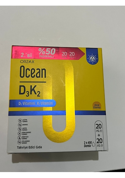 Orzax Ocean Vitamin D3k2 Damla 20 Ml 2'li Avantaj Paket Yeni Ambalaj