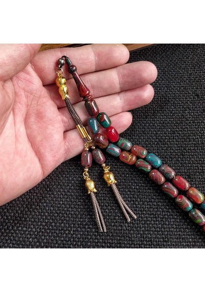 7x11 mm Renk Cümbüşü Ateşi Kehribar İsme Özel Tesbih