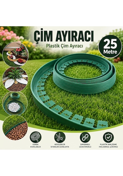 25 Metre Plastik Çim Ayracı Ayıraç Esnek Peyzaj Bordürü Park Bahçe Çim Bitki Yayılım Önleme Aparatı Genel