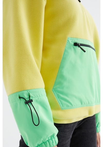 Tommy Life Limon Etek Ucu Büzgülü Yarım Fermuarlı Oversize Kadın Polar Sweatshirt - 97238 Limon Sarısı