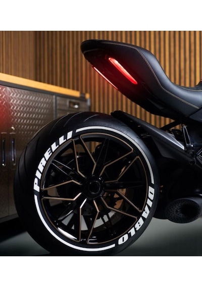 Diablo + Şerit Motorsiklet Lastik Yazısı Stickeri Beyaz