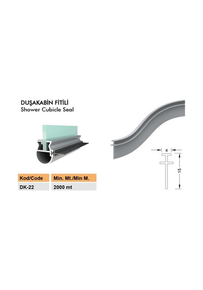 Duşakabin Cam Fitili Duşa Kabin Plaksi Fitili Dk-22-Şeffaf-10 Metre