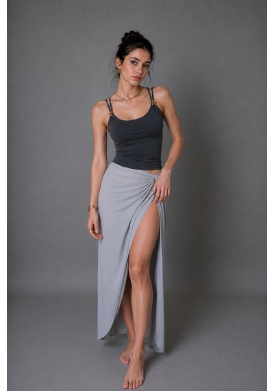 Wild Bee Kadın Antrasit Aksesuar Detaylı İp Askılı Slim Fit Bluz