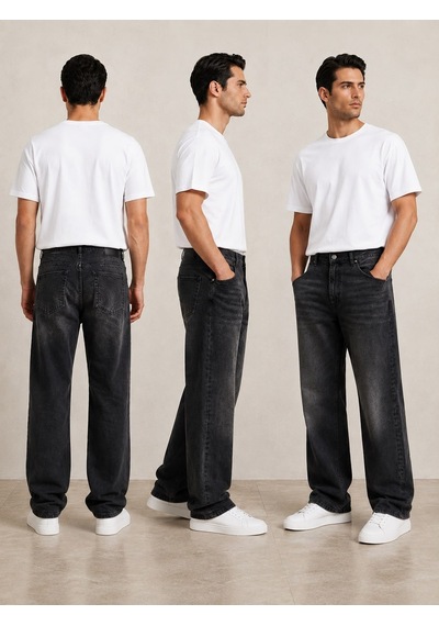 Denys Dennys Baggy Straıght Kot Pantolon Füme