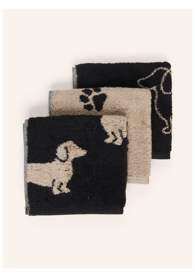 3'lü Seft Takımı 30x30 Cm %100 Pamuk Frotte Kurutucu Uyumlu Desenli Siyah - Bej