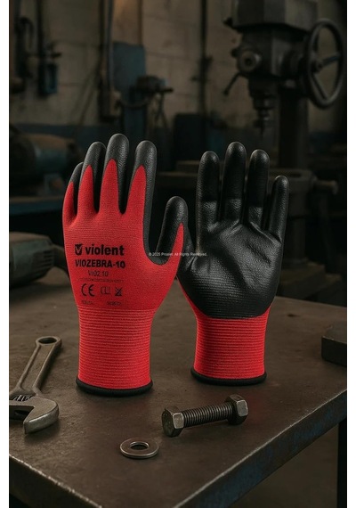 Tr Violent Nitril Kaplı Örme Eldiven, Çift Renk,%100 Polyester, Kaymaz, Dayanıklı, Endüstriyel İş Eldiveni, İn Diğer