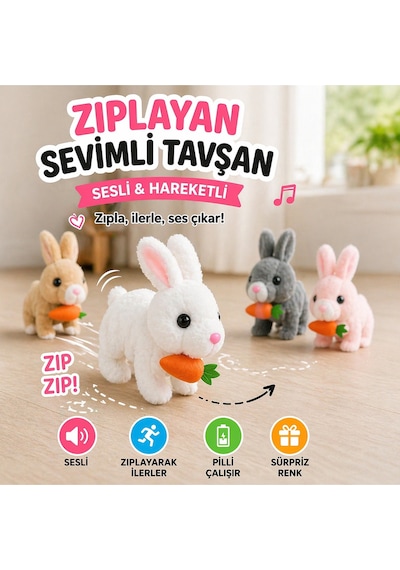 Pilli Zıplayan Tavşan Oyuncak Sevimli Peluş Hareketli Tavşan Diğer