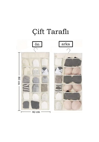 Çift Taraflı Askılı Çok Amaçlı Organizer 18 Ve 12 Göz Kumaş Krem Tr Diğer