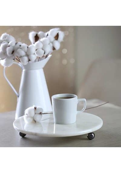 Akayev Mermer 25 CM Füme Boncuk Ayaklı Beyaz Yuvarlak Sunumluk