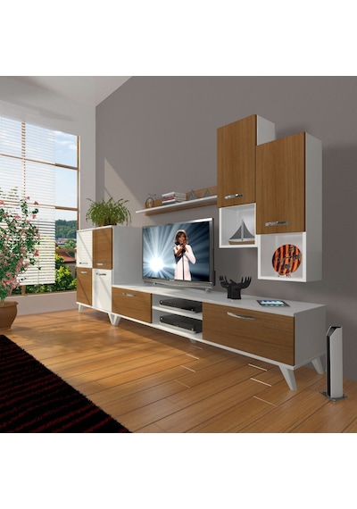 Decoraktiv Eko 6da Mdf Dvd Retro Tv Ünitesi Tv Sehpası Beyaz - Ceviz