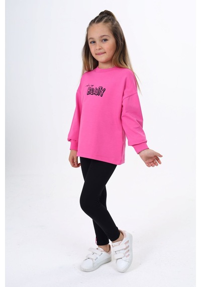 Toontoy Kids Toontoy Kız Çocuk 2'li Takım Baskılı Bisiklet Yaka Sweatshirt & Basic Düz Tayt Fuşya Toontoy Kids Toontoy Kız Çocuk 2'li Takım Baskılı Bisiklet Yaka Sweatshirt & Basic Düz Tayt Fuşya