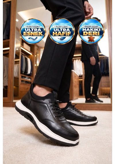 Komcero Kauçuk Tabanlı Siyah-beyaz Hakiki Deri Sneaker Erkek Casual Ayakkabı Hz2844-8225