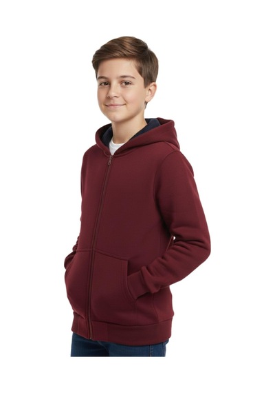 Bordo Fermuarlı Kapüşonlu Cepli Kız Erkek Sweatshirt Bgl-st04999 Bordo