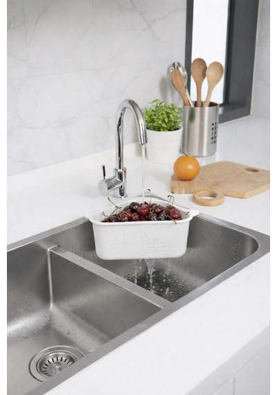 Vantuzlu Üçgen Lavabo Süzgeci Mutfak Evye Köşe Süzgeci Beyaz Plastik Diğer