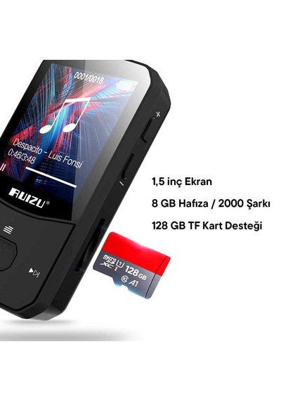 Ruizu X52 Mp3 Çalar Bluetooth 5.0 8gb Fm Radyo Pedometre Saat