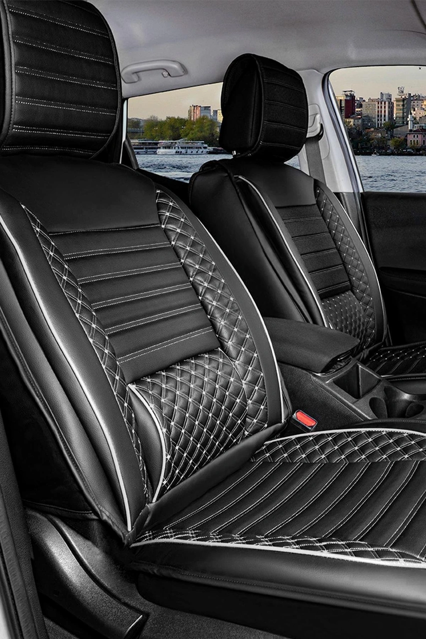 Ford B-max Titanium Uyumlu Lüx Deri Oto Koltuk Kılıfı Ön Arka Takım Elit Siyah Beyaz