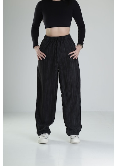 Cocopelli Aerobin Keten Kumas Siyah Baggy Pantolon Coc1881 Siyah