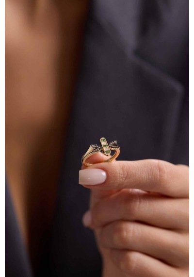 Butterfly Yüzük Emerald Özel Tasarım T13875 Renkli