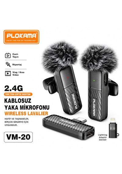 Vm-20 Kablosuz Yaka Mikrofonu 2.4g Bağlantı 25m Çekim Mesafe İçerik Üreticileri Mobil Video Ve Canlı Yayın İçin