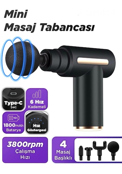 Abatech 4 Başlıklı Şarjlı Masaj Tabancası Vücut Masajı Için Etkili Ve Sessiz Siyah
