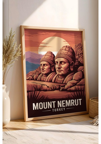 Nemrut Dağı Tablo - Retro Travel Poster - Adıyaman Şehiri Duvar Dekoru - Çerçeveli İllüstrasyon Kayın Nemrut Dağı Tablo - Retro Travel Poster - Adıyaman Şehiri Duvar Dekoru - Çerçeveli İllüstrasyon Kayın