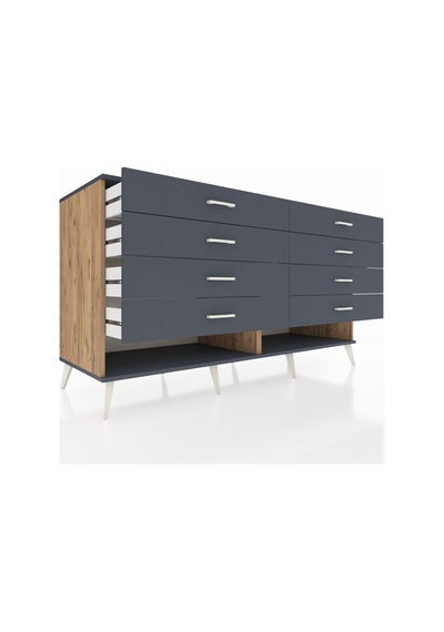 Kronos Konsol 8 Çekmeceli 176x59x99 Çam-antrasit Çam-antrasit