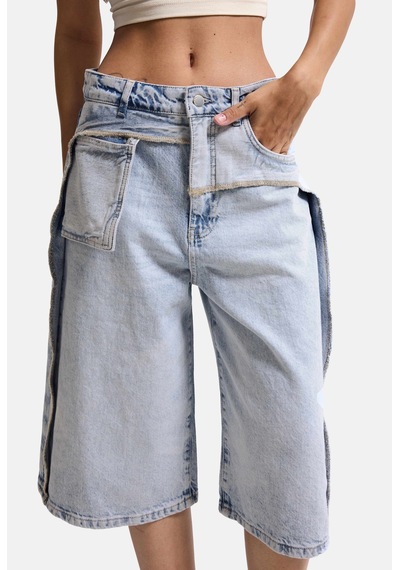 Itsbasic Kadın Ice 4s6-3 Maxi Baggy Bermuda Tasarım Denim Jort Ice Rengi