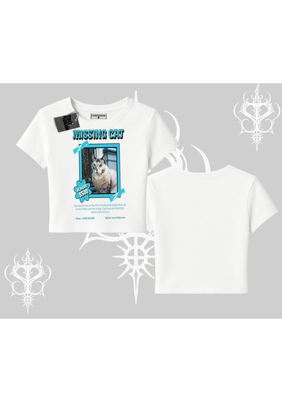 Tarzsokak Missing Cat Baskılı Babby Tee Tshirt Beyaz