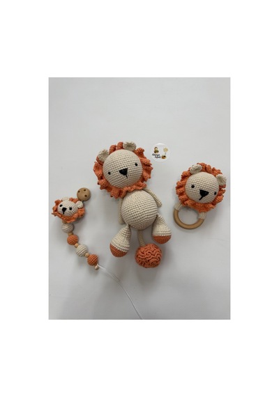 Adenya Sepeti Amigurumi Örgü Aslan Üçlü Set-turuncu