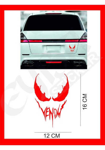 Venom Araba, Motorsiklet, Kask, Laptop,cam Sticker 16x12 Cm Venom Yazılı Kırmızı