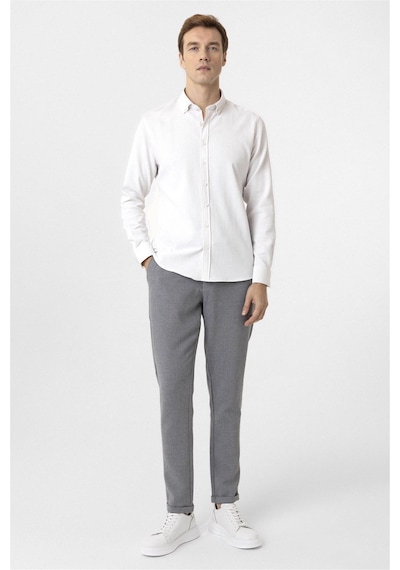 Süvari Ekru Slim Fit Desenli Düğmeli Yaka Gömlek