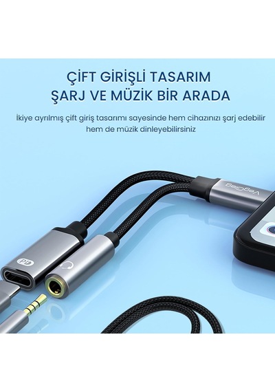Ayrex Type-c To 3.5mm Kulaklık Ve Type-c Şarj Dönüştürücü Adaptör