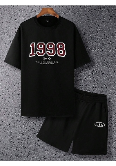 1998 Usa T-shirt Şort - Siyah Alt Üst Kombin Şort Tişört Takım Baskılı Oversize Bisiklet Yaka Siyah 1998 Usa T-shirt Şort - Siyah Alt Üst Kombin Şort Tişört Takım Baskılı Oversize Bisiklet Yaka Siyah