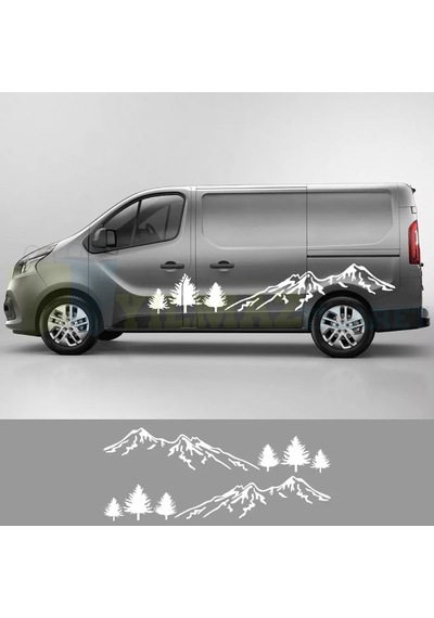 Ağaç Dağ Orman Kamp Karavan Manzara Çekme Oto Sticker Etiket 2 Ad