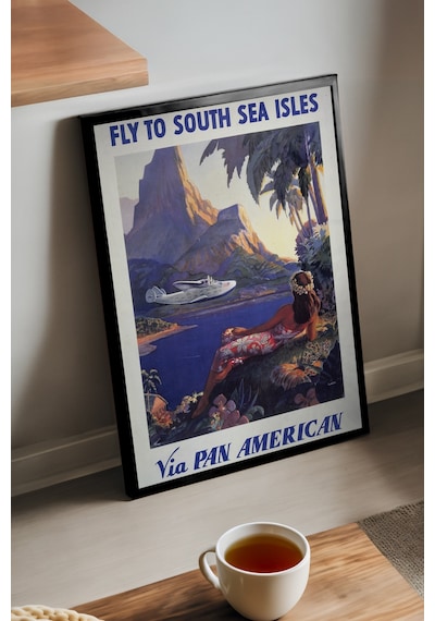 South Sea Isles Siyah Ahşap Çerçeveli Poster, Dekoratif Seyahat Duvar Tablosu