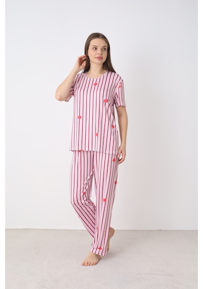 Elitol Bamboo Örme Desenli Kadın Pijama Takımı Çok Renkli