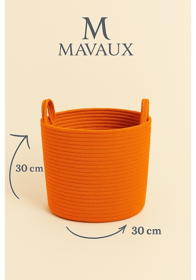 Mavaux Çok Amaçlı, 30cm-30cm Orta Boy, Yanları Saplı, Jüt, Hasır, Dokuma Sepet, Düzenleyici Organizer Turuncu