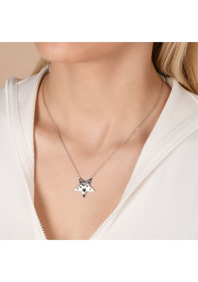 Zirkon Taşlı Yıldız Desenli Gümüş Kaplamalı Gümüş Kolye Gold - Rose Gold - Gümüş
