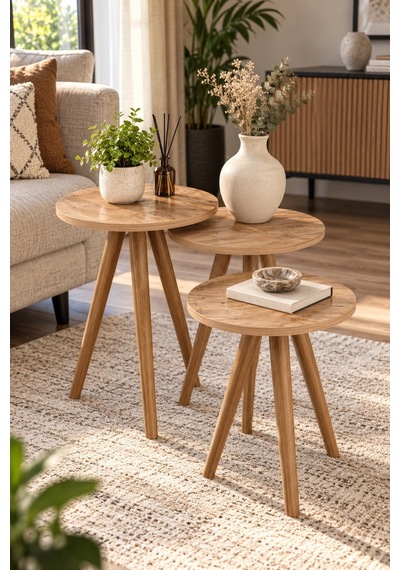 Sulorahome Zigon Sehpa Takımı Ceviz Kahverengi