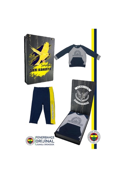 Fenerium Fenerbahçe Fb Logo Sarı-lacivert Bebek Sweat Eşofman Alt Set Ahşap Kutulu Gri