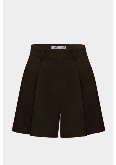 Açelyaokcu Premium Lowry Wide Leg Midi Boy Dokuma Şort Kahverengi