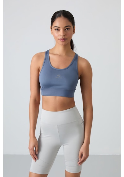Tommy Life Petrol Çapraz Sırt Detaylı Slim Fit U Yaka Pedli Kadın Spor Büstiyer - 97121 Petrol