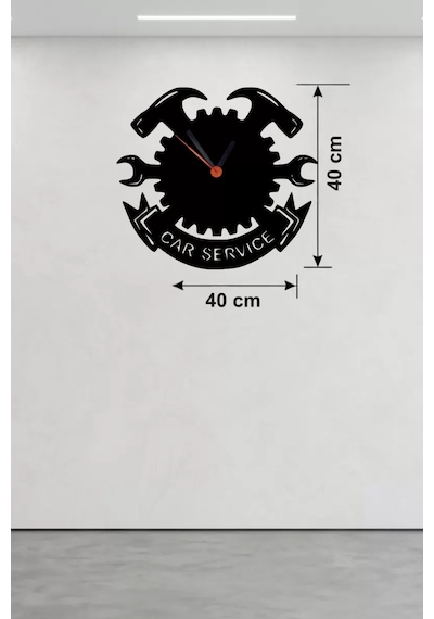 Car Service Temalı Ahşap Duvar Saati - 40x40 Cm Teknik Servis Dekoru Diğer