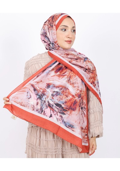 Luissa Bambu Kraş Şal Pastel Desen Kiremit