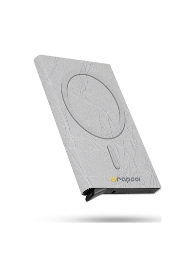 Wrapsol Magsafe Mekanizmalı Kartlık Rfid Korumalı Alüminyum Otomatik Kredi Kartlık Taş Desenli Siyah Deri Çizgisel Kabartmalı Gri Çizgisel Kabartmalı Gri Açık Gri