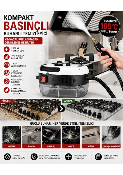 2500w Basınçlı Buharlı Temizleyici 3 Bar 105 Derece Dezenfeksiyon Hijyen Makinesi