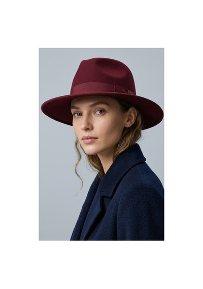 Emybox Kadın Kaşe Kovboy Şapka Geniş Siperlikli Fötr Kemerli Kışlık Şık Şapka Country Vintage Tarz Şapka Bordo